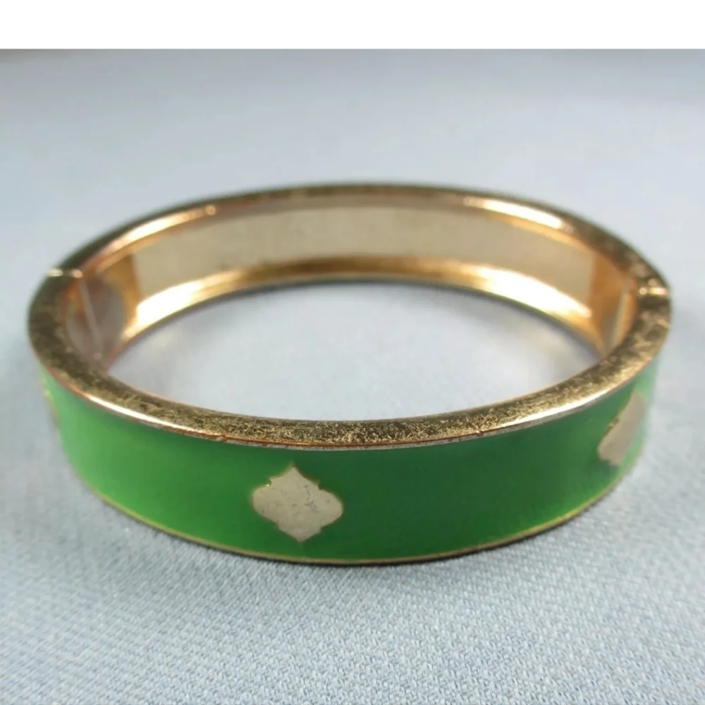 Fornash Gold Tone Green Enamel Hinged Bracelet 6.5 inch